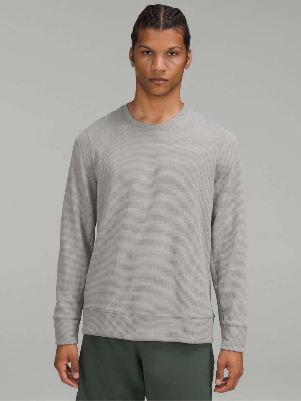 Lululemon Men's Shift Stitch Waffle Knit Crew Shirt Gull Gray Longsleeve Size S